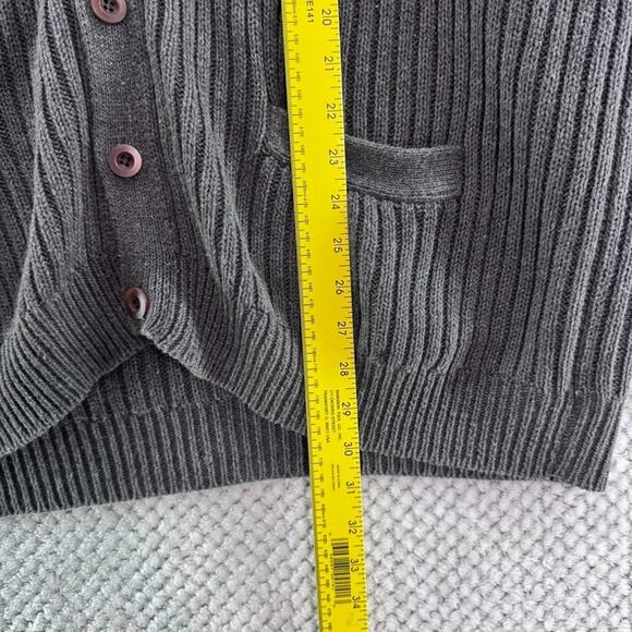 Gulf Traders Grandpa Cardigan Sweater Mens XL Gray Rib Knit Ramie Cotton V-Neck - Picture 9 of 10